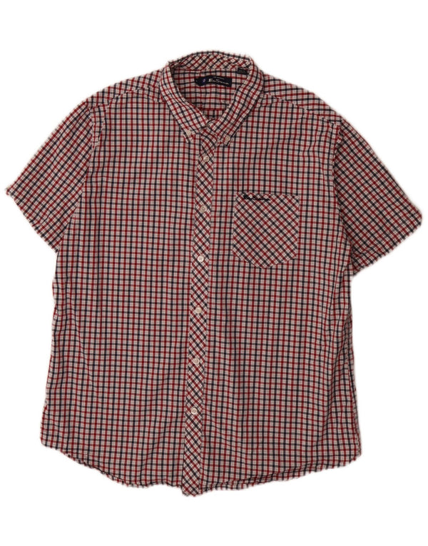 Ben Sherman Camisa masculina de manga curta com ajuste regular XL de algodão xadrez vermelho