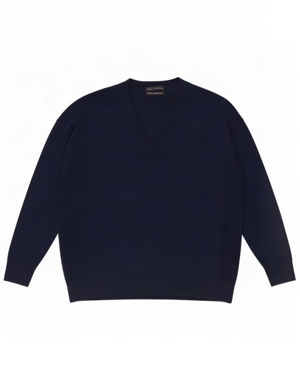 Suéter masculino Marks & Spencer com decote em V de lã azul marinho médio