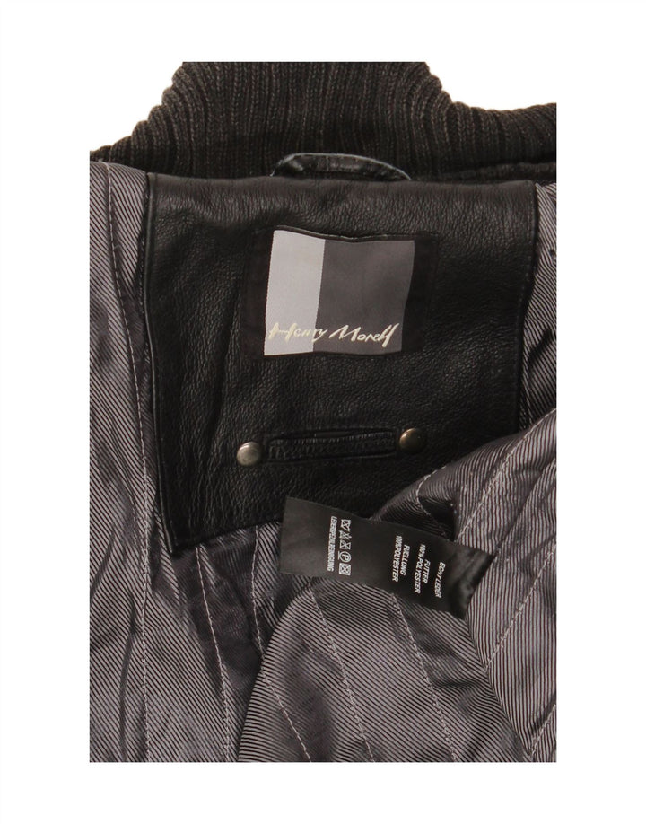 Jaqueta de couro masculina HENRY MORELL Reino Unido 42 XL couro preto