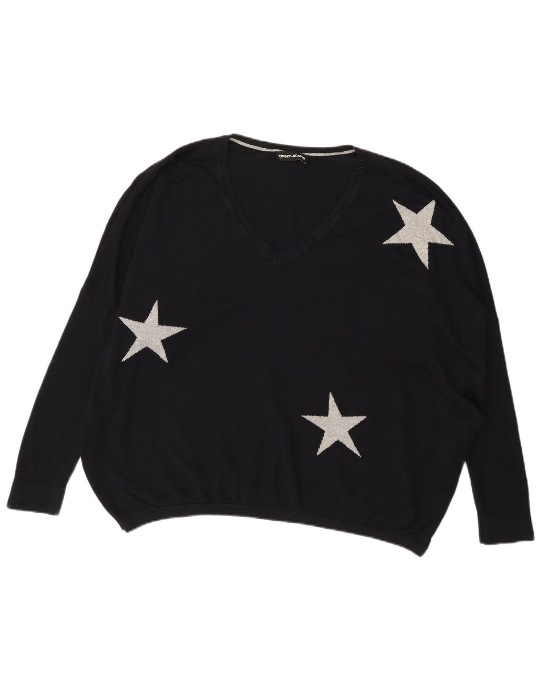 Suéter feminino Dkny gráfico oversized com decote em V Reino Unido 14 grande preto