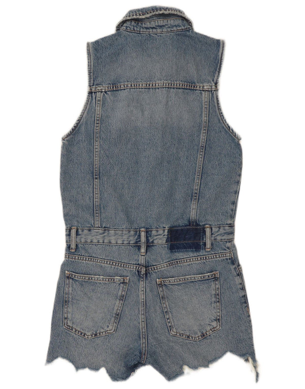 Macacão jeans feminino sem mangas Zara Reino Unido 10 algodão azul pequeno
