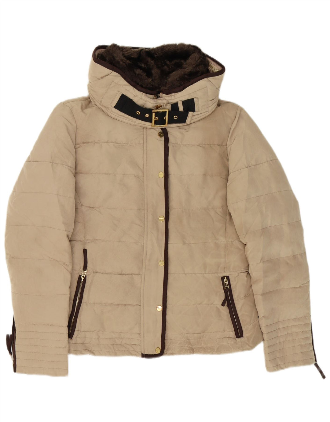 Jaqueta acolchoada feminina Zara UK 18 XL poliéster bege
