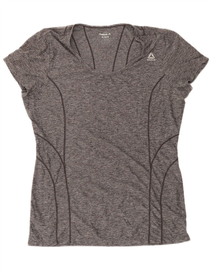 Camiseta feminina Reebok Top UK 14 poliéster manchado cinza médio