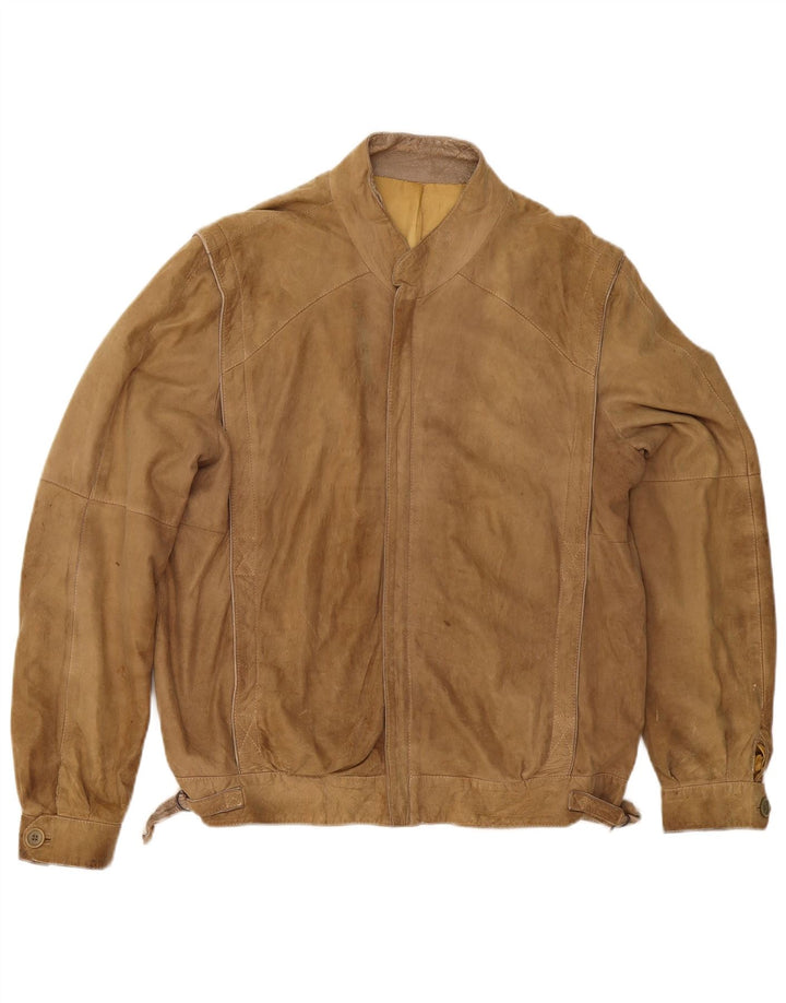 Jaqueta de couro masculina vintage UK 40 grande bege