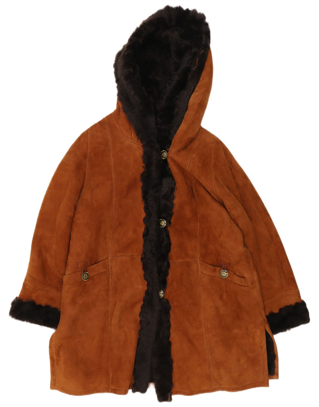 Casaco feminino VINTAGE com capuz e shearling grande Reino Unido 18 XL marrom