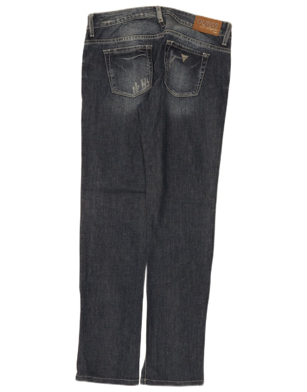 Guess Calça jeans feminina cintura baixa desgastada W28 L30 azul algodão