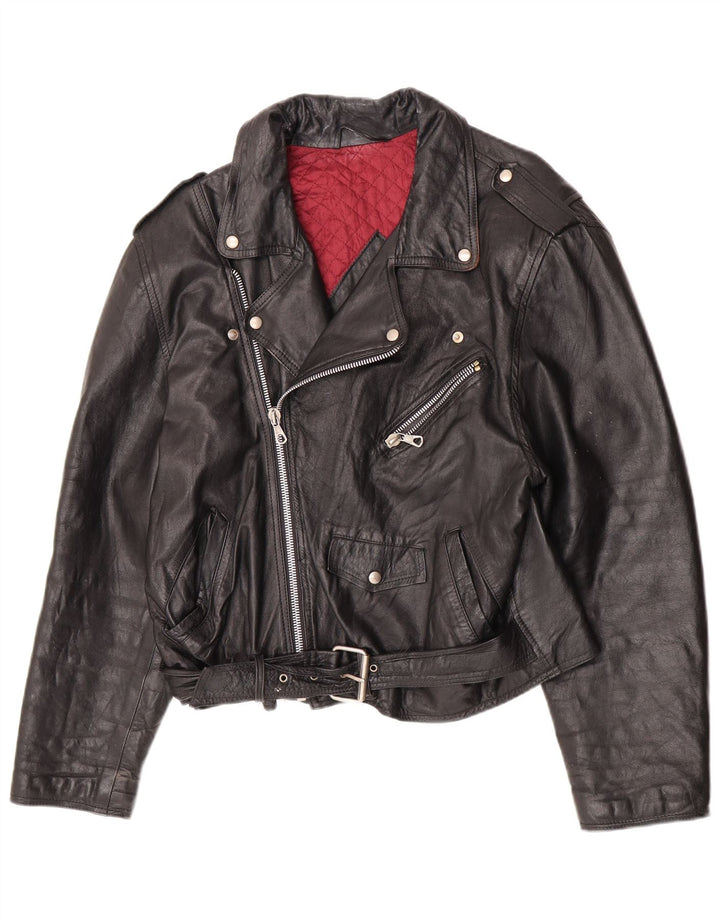 Jaqueta masculina vintage de couro para motociclista IT 52 XL preta