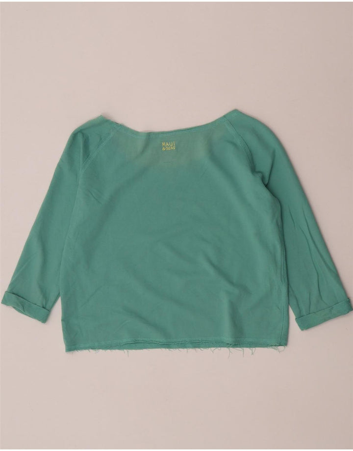 Maui and Sons Top gráfico feminino cropped manga 3/4 Reino Unido 14 médio turquesa