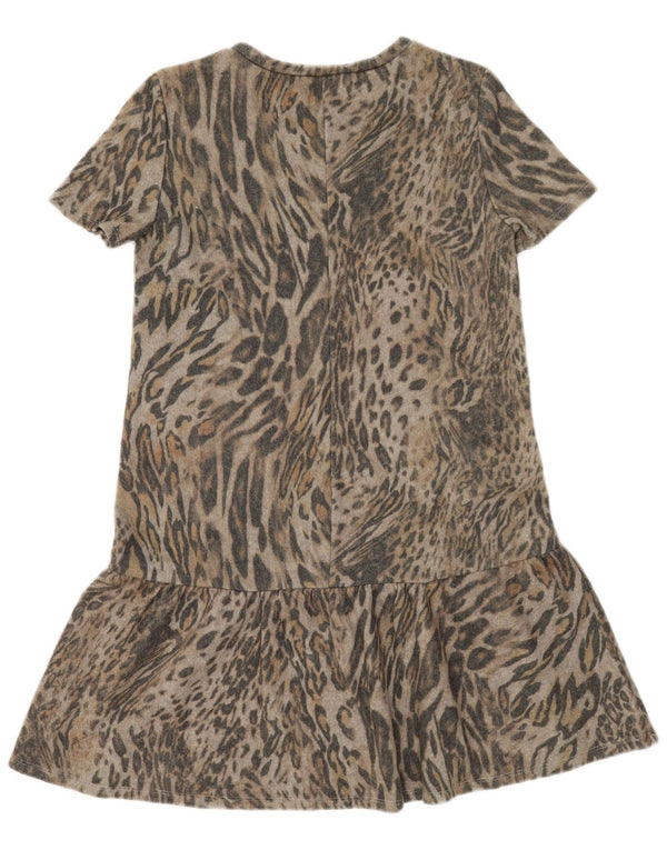 Vestido feminino Zara com cintura baixa UK 10 pequeno cinza estampa animal