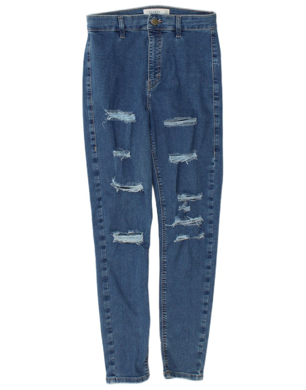Topshop feminino Joni desgastado jeans skinny W28 L27 algodão azul
