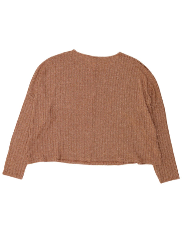 Zara Womens Crop 3/4 Manga Oversized Top Manga Longa Reino Unido 16 Grande Marrom