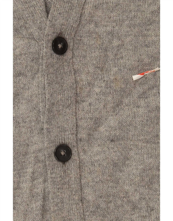 Suéter cardigã masculino Marks & Spencer lã de cordeiro cinza médio