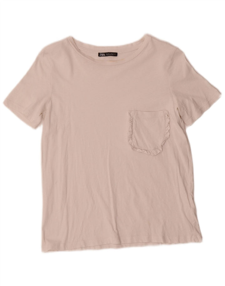 Camiseta feminina Zara Top UK 10 pequena branca