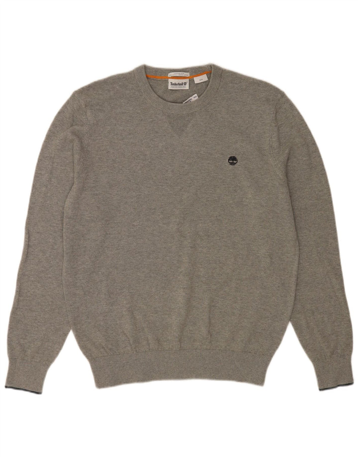 Suéter masculino Timberland com gola redonda e algodão manchado cinza médio