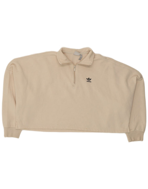 Adidas Womens Crop Oversized Moletom Jumper Reino Unido 8/10 Pequeno Bege Algodão