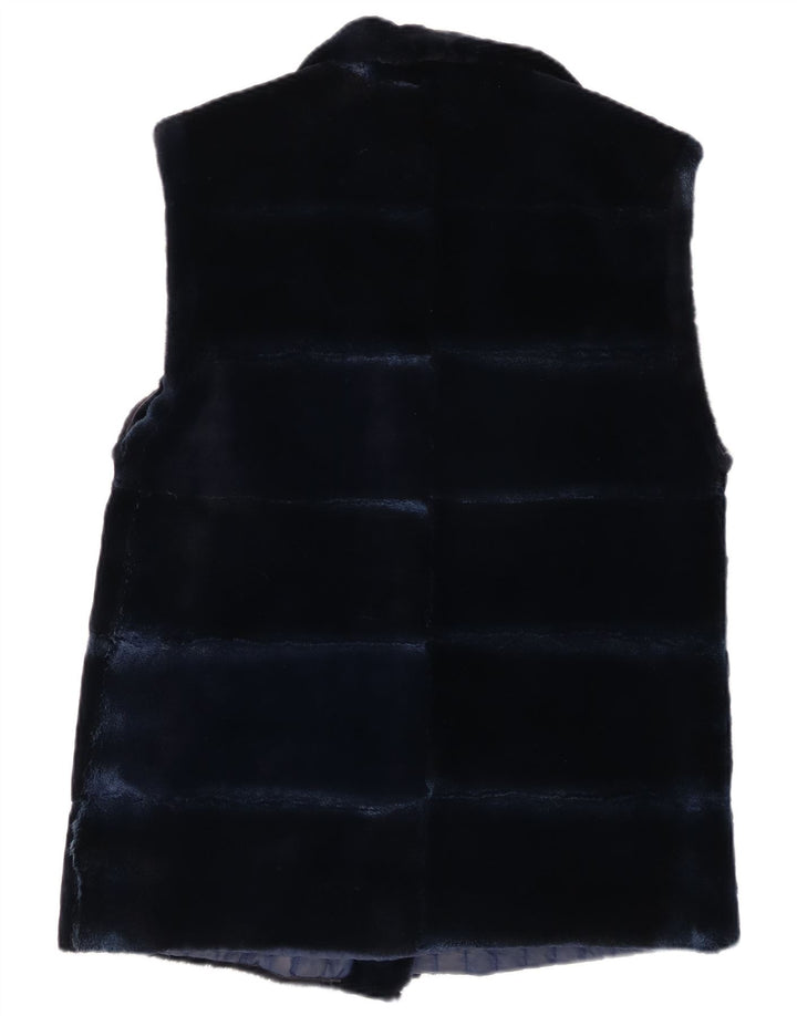 Vintage Womens Fur Gilet UK 14 Médio Azul Marinho
