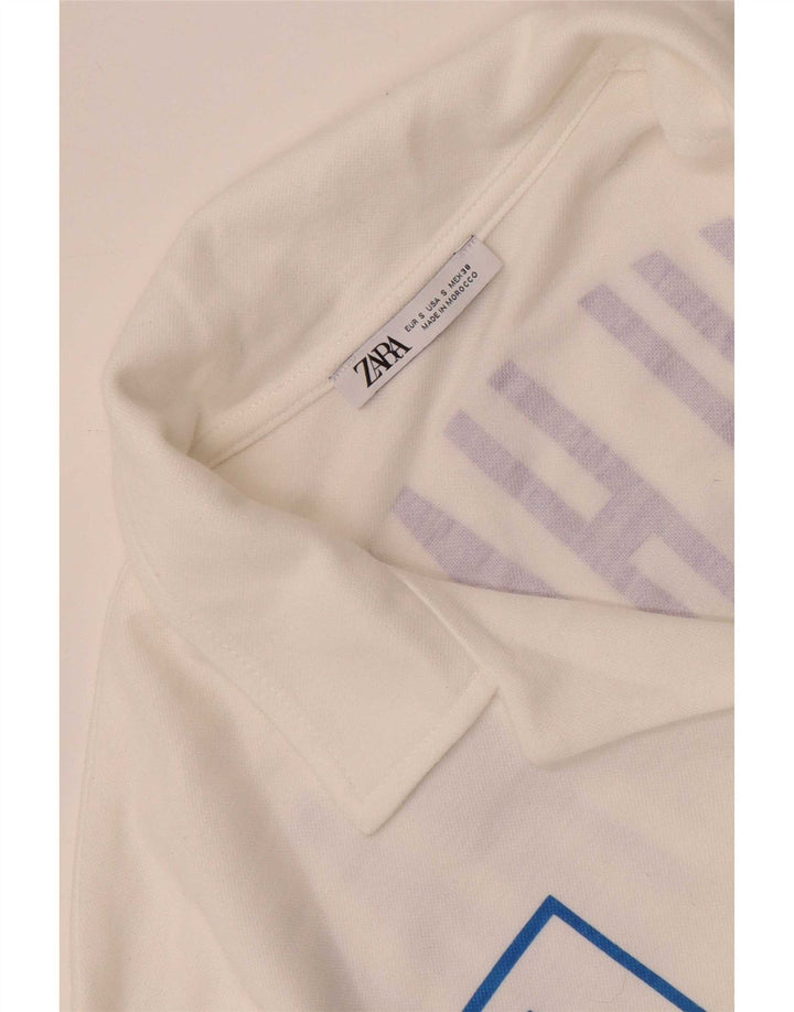 Zara Camisa masculina gráfica de manga curta pequena branca