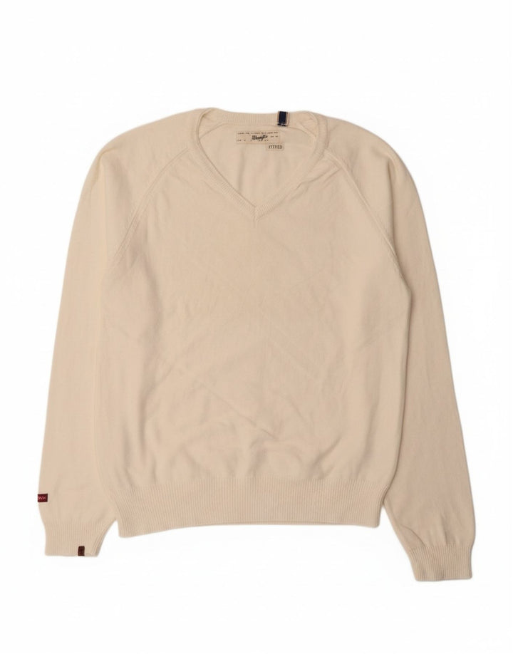 Suéter masculino WRANGLER com decote em V XL de algodão branco