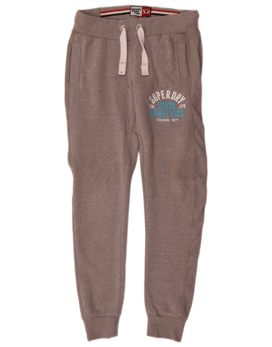 Calça de treino masculina SUPERDRY com estampa gráfica pequena de poliéster cinza