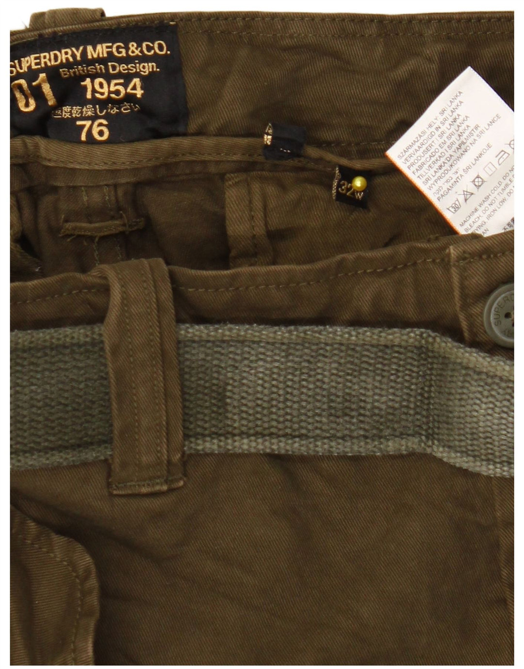 Shorts Cargo Masculino Superdry W32 Algodão Cáqui Médio