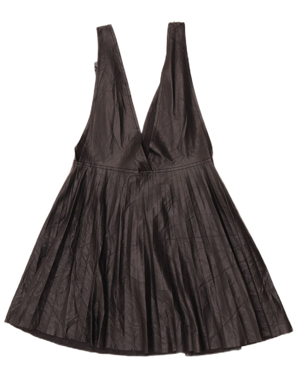 Vestido feminino de couro sintético Zara Reino Unido 8 pequeno poliuretano preto