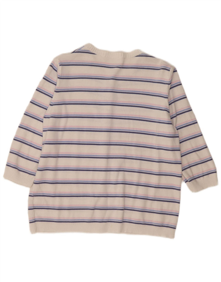 Suéter cardigã feminino Marks & Spencer Reino Unido 16 grande listrado branco