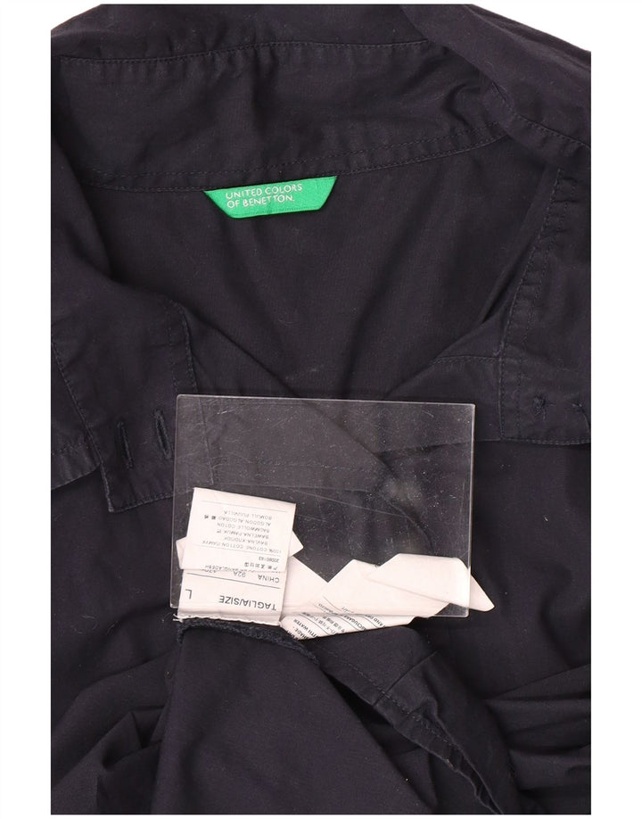 Camisa feminina de manga curta BENETTON Reino Unido 14 grande algodão azul marinho
