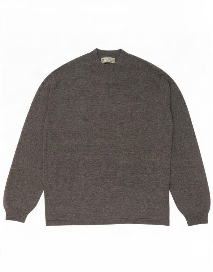 Suéter masculino Marks & Spencer com gola tartaruga grande cinza manchado