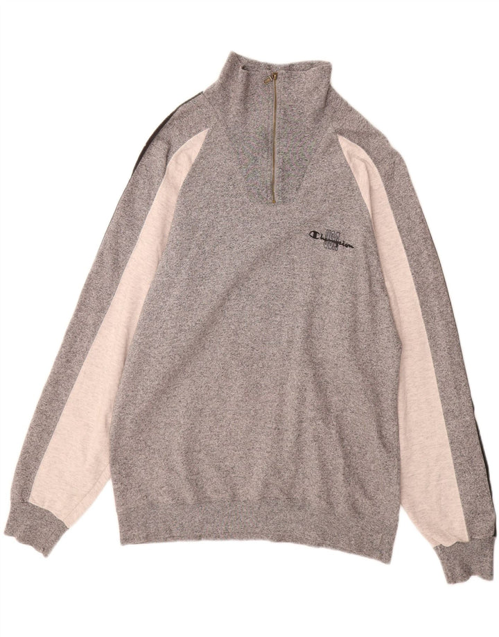 CHAMPION Suéter masculino com zíper e gola grande bloco colorido cinza