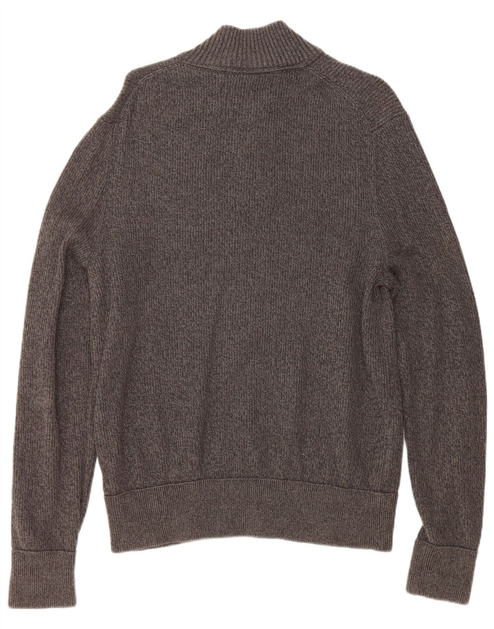 EDDIE BAUER Suéter masculino com zíper e gola alta de algodão listrado cinza grande