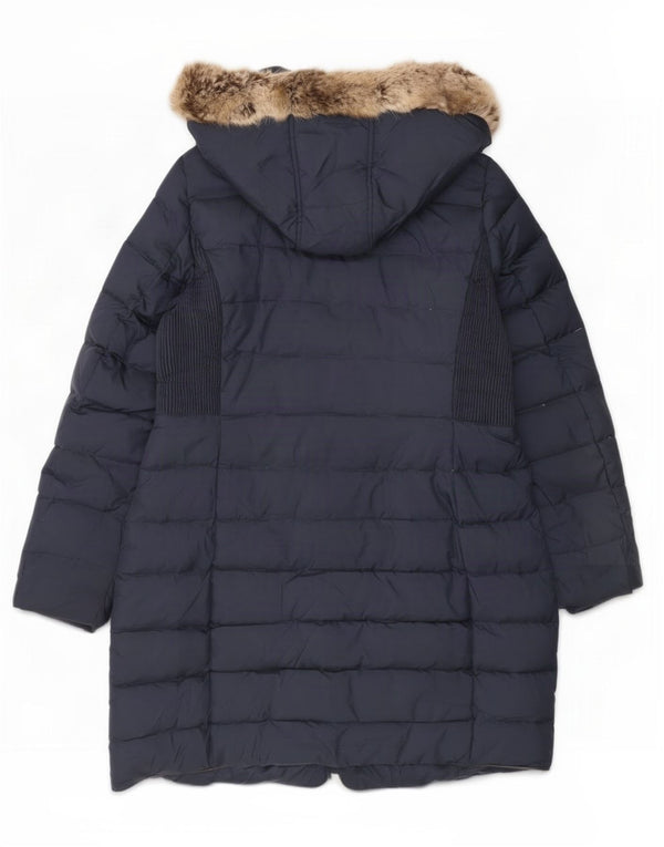 Joules Womens Hooded Padded Coat UK 16 Large Navy Blue Polyester