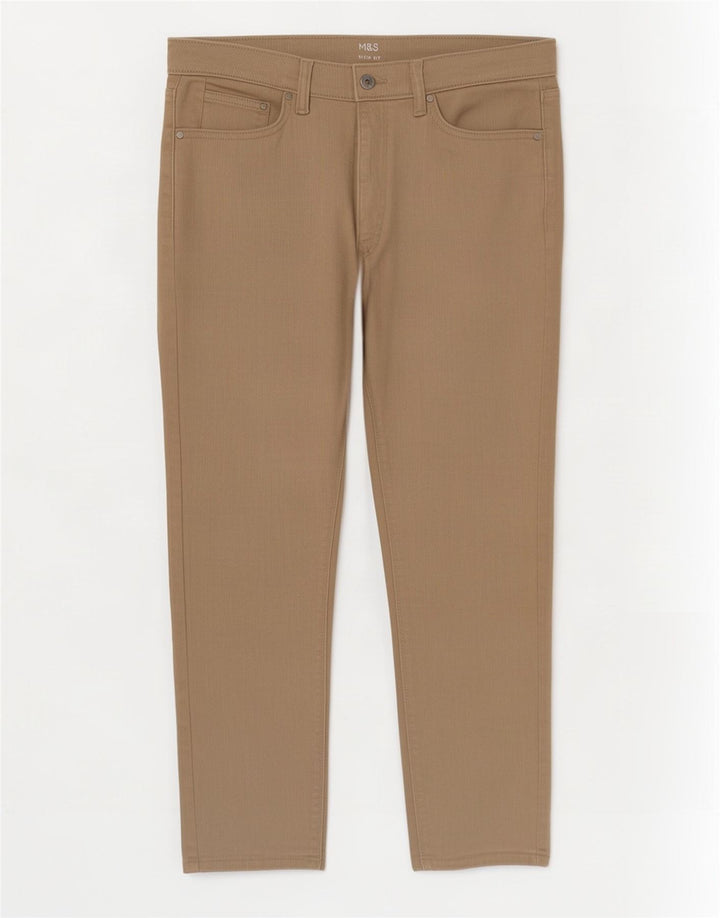 Jeans justos femininos Marks & Spencer W34 L29 algodão bege