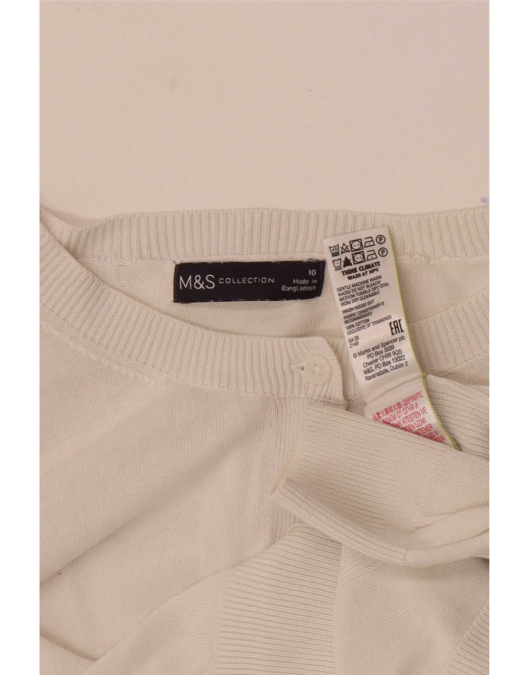 Suéter cardigã feminino Marks & Spencer UK 10 pequeno algodão branco