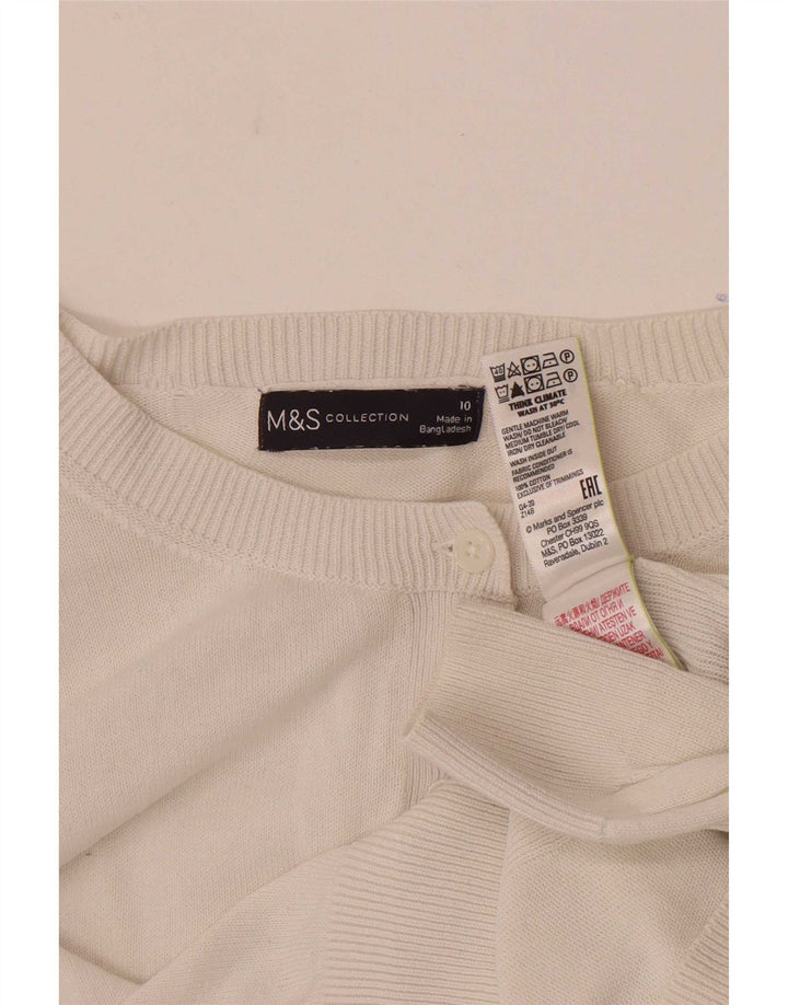 Suéter cardigã feminino Marks & Spencer UK 10 pequeno algodão branco