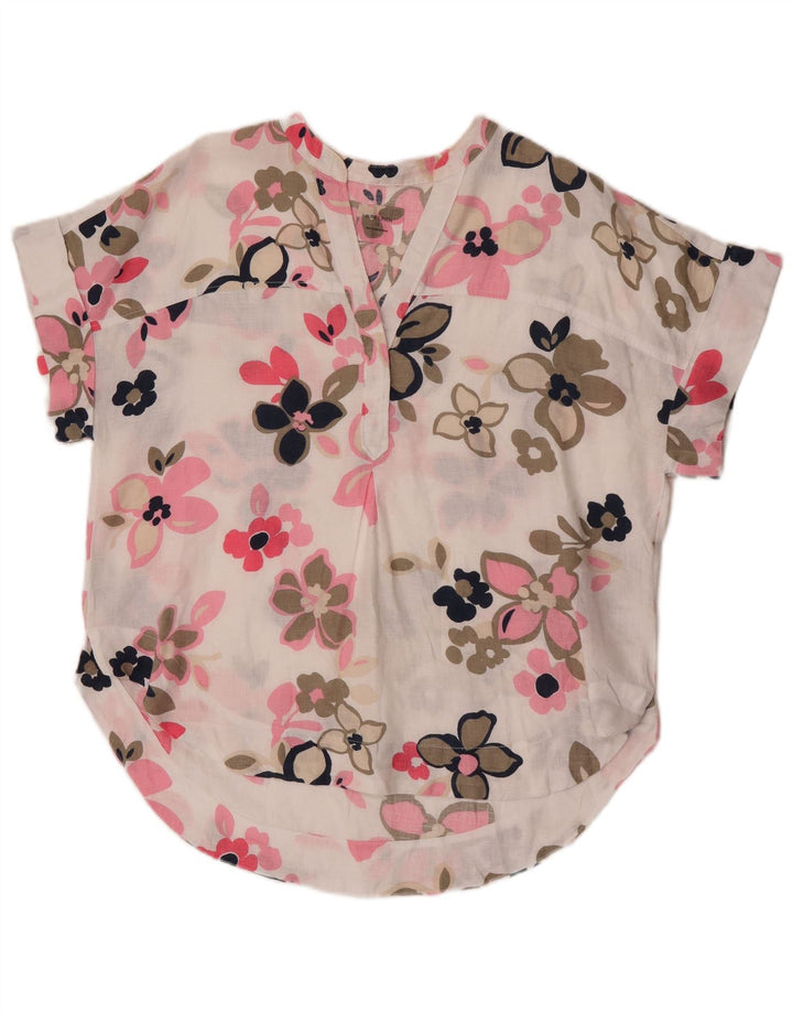Blusa feminina oversized Marks & Spencer Reino Unido 12 linho floral branco médio