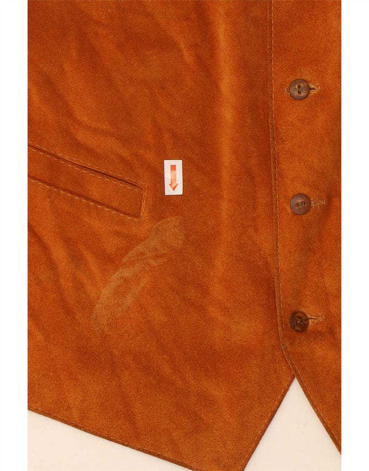 Colete vintage masculino de camurça pequeno marrom