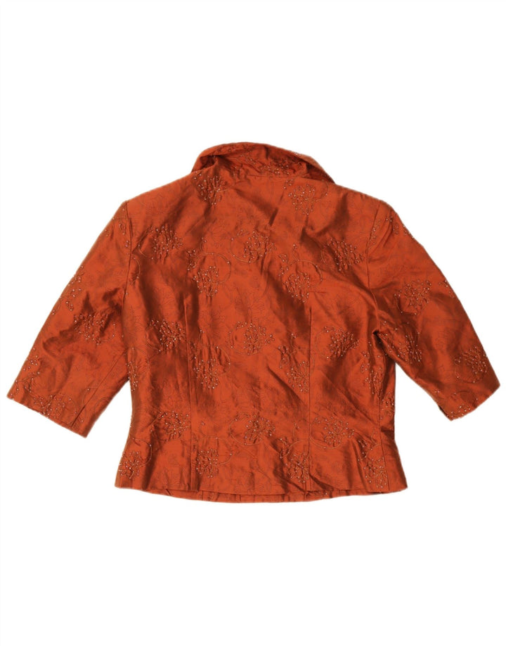 Blunauta Conjunto feminino de 4 botões e 3 peças IT 42 Médio W28 Laranja Floral Seda