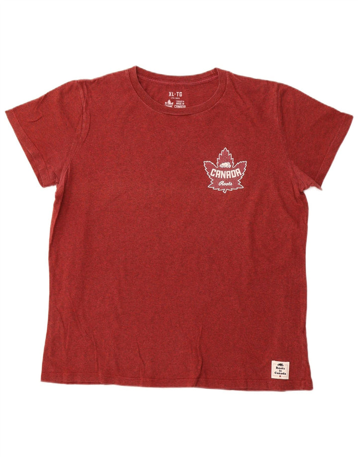 Camiseta feminina Roots Canada com estampa gráfica XL algodão manchado Borgonha