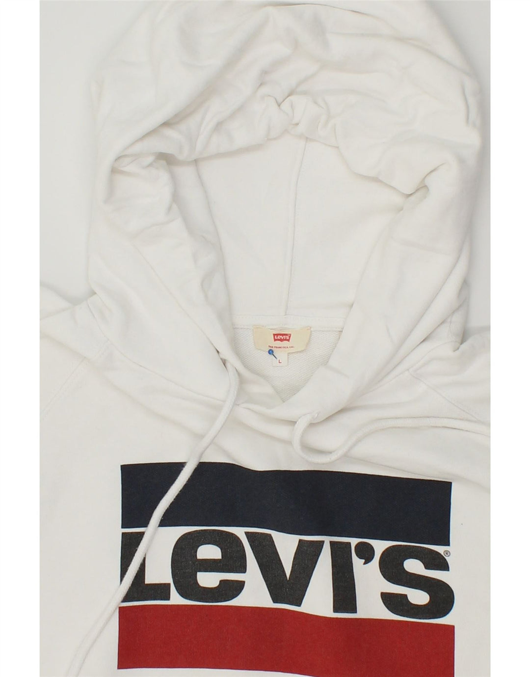 LEVI'S Womens Graphic Hoodie Jumper UK 16 Large White Cotton Vintage Levi's and Second-Hand Levi's from Messina Hembry 