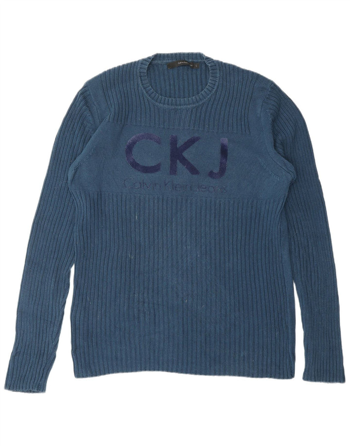 CALVIN KLEIN JEANS Suéter masculino com gola redonda e grande azul