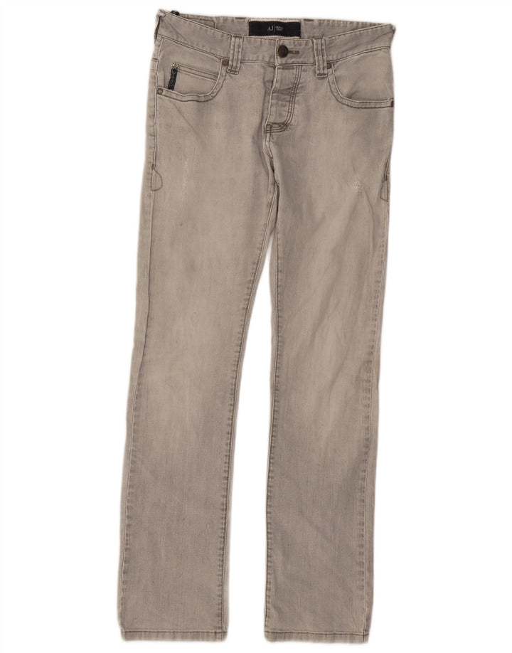 ARMANI Calça jeans reta masculina desgastada W30 L32 algodão cinza