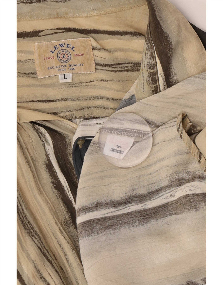 Camisa masculina vintage de manga curta grande viscose listrada bege