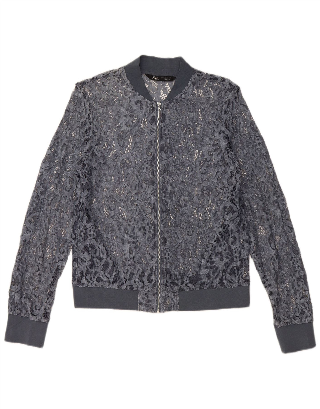 Zara Womens Crop See Through Cardigan Top UK 12 Médio Azul Floral