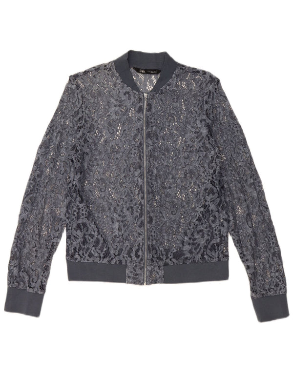 Zara Womens Crop See Through Cardigan Top UK 12 Médio Azul Floral