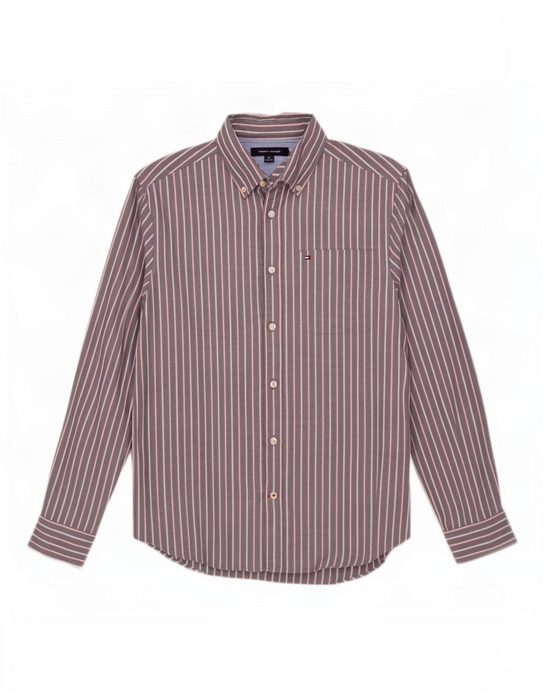 Camisa masculina Tommy Hilfiger pequena listrada cinza algodão