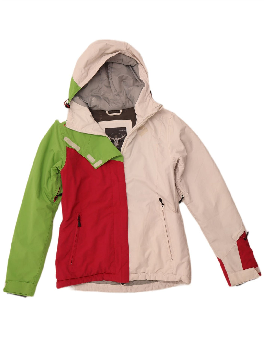 Jaqueta corta-vento feminina com capuz CHIEMSEE UK 6 XS branco colorblock