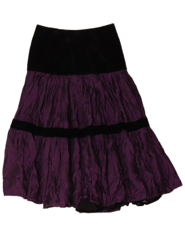 Saia feminina vintage em camadas IT 42 médio W28 poliéster colorblock roxo