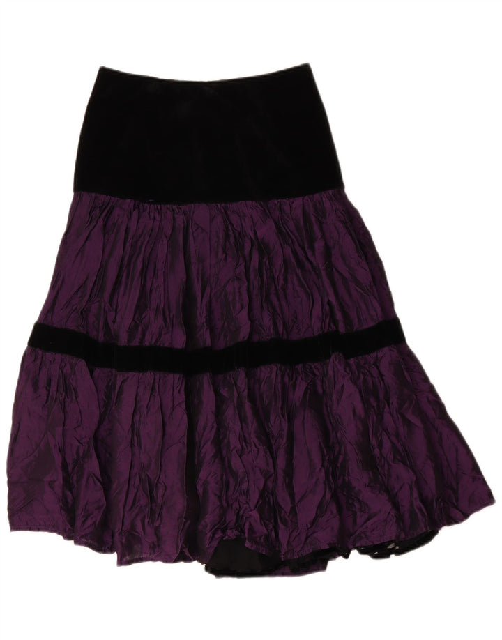 Saia feminina vintage em camadas IT 42 médio W28 poliéster colorblock roxo