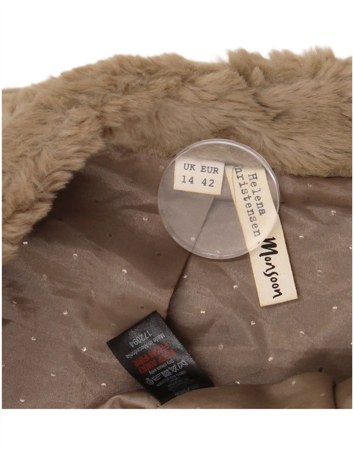 Monsoon Womens Faux Fur Gilet UK 14 Grande Poliéster Floral Marrom