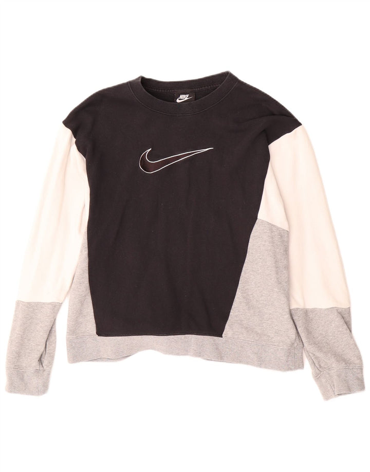 NIKE feminino oversized moletom jumper UK 16 grande bloco colorido preto